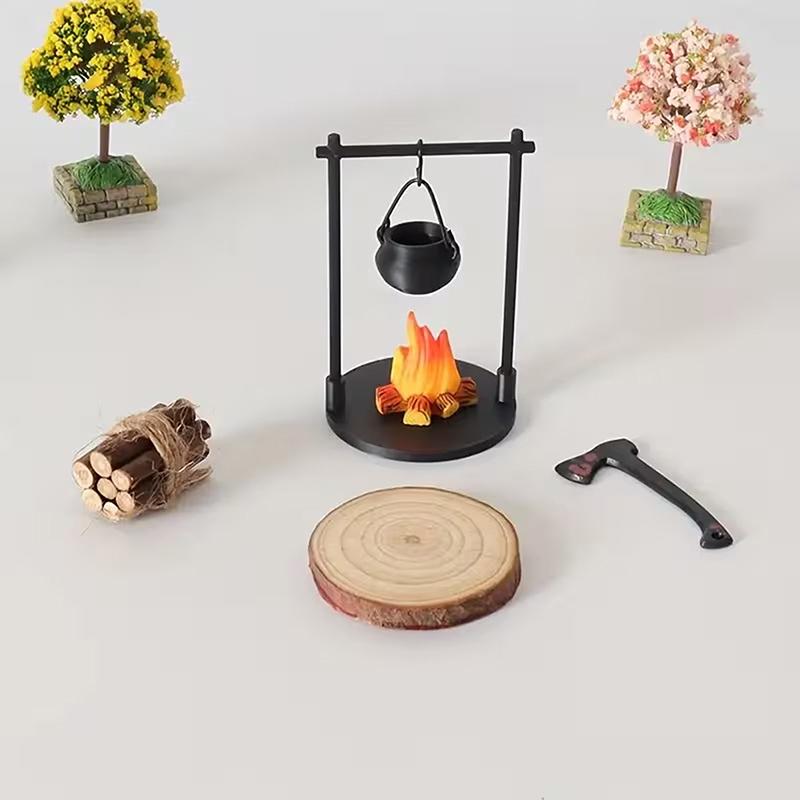 Miniature Campfire And Teapot, Modern Fantasy-Themed Miniature Sculpture Decorations, Home And Kitchen Diy Craft Accessories