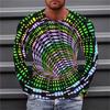 Optical Illusions Pattern 3D Printed Casual Long Sleeved Men's T-shirts - Soft Medium Stretch Polyester Fabric Spring and Autumn Relaxed Fit Clothing