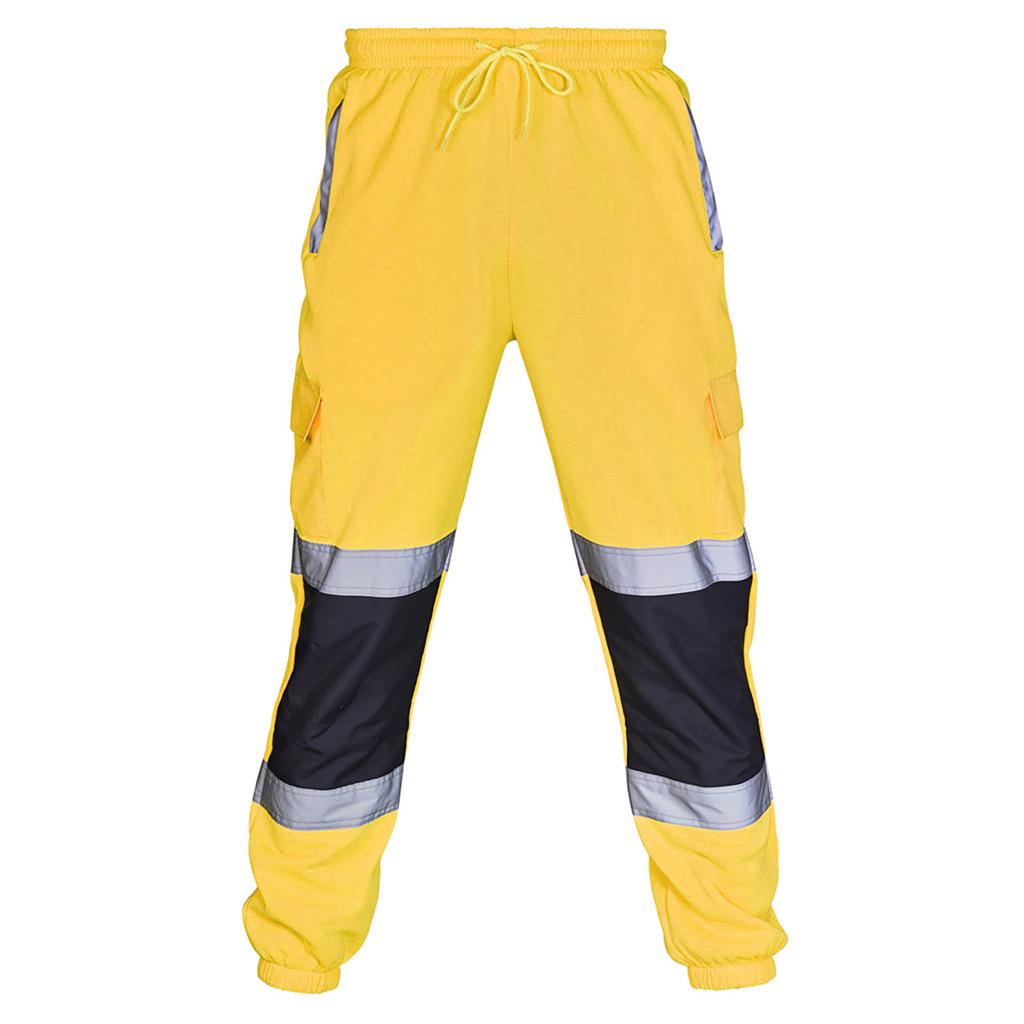 

Autumn and Winter Spliced Silver Reflective Strip Ankle Binding Work Pants with Fleece Men s Casual Pants S