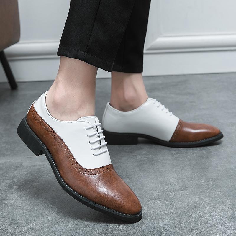 Men's Casual Leather Shoes Personalized Color Blocking Design Style Business Office Party Nightclub Adult Shoes Plus Size 38-46