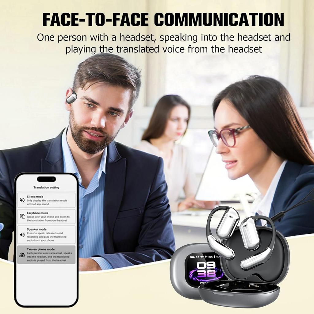 Over The Ear Bluetooth AI Headphones Language Translation Translation Earbuds Real Time 150 Language AI Translator Earbuds Bone Conduction Headphones