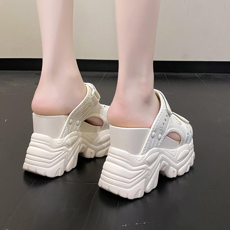 Fashion Elegant High Heel Slippers Lightweight Outdoor Soft Bottom Slope Heel Women Summer 10cm Heightening Sandals Simple Pure Color