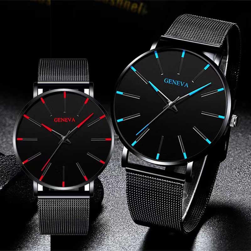 Fashion Mens Business Black Watches Luxury Stainless Steel Ultra Thin Mesh Belt Quartz Men Wrist Watch Casual Classic Male Watch