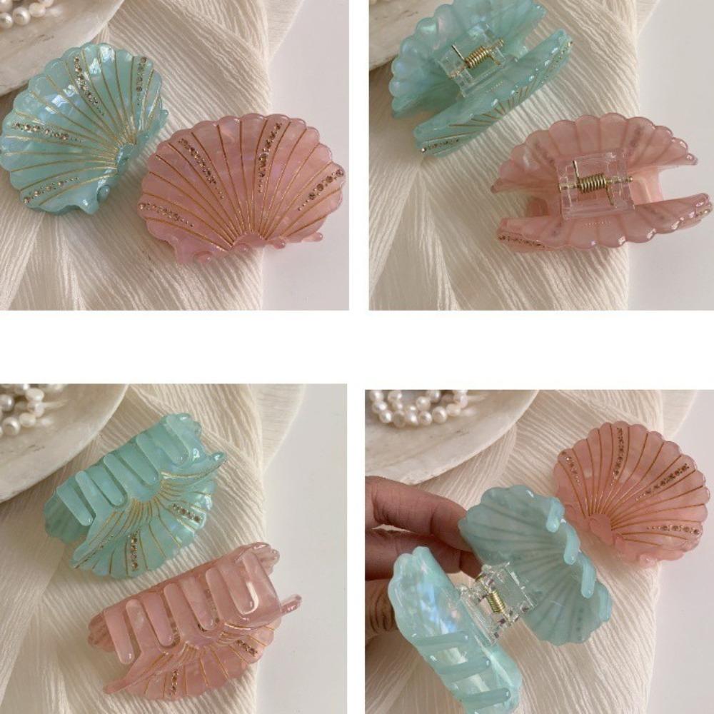 Jewelry Shell Shark Clip Non-slip Rhinestone Crab Clip Acetate Shell Hair Claw  Back of The Head