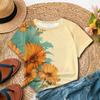 Fresh and Natural Style Women's T-shirt Orange Blossom Green Leaf Print Daily Casual Versatile Short Sleeved Top