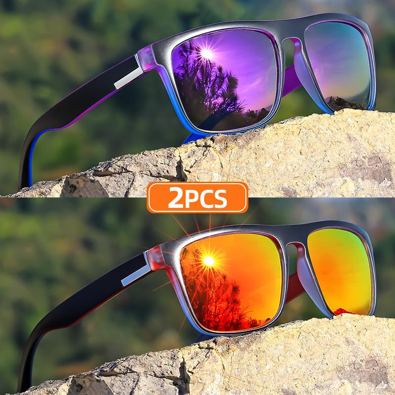 1/2pcs Classic Square Sunglasses for Men Women Gradient-Colored Temples Couple Set UV Protection Fashion