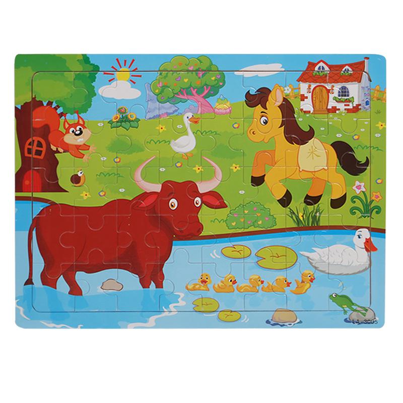 Kinder 40-teiliges Montessori-Spielzeug Holzpuzzles Cartoon-Tier-/Fahrzeug-Intelligenz-Puzzle 3D-Puzzle Lernspielzeug
