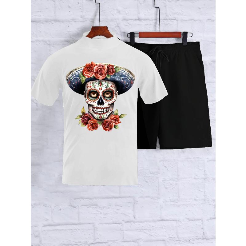 Мужской дышащий комплект из полиэстера с коротким рукавом и шортами  Пляжный спортивный костюм S