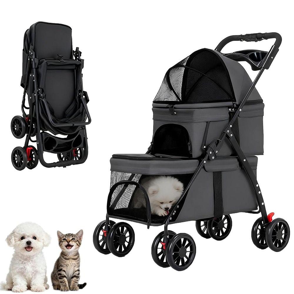 Foldable Double Pet Stroller with 2 Carriages Dog Stroller New Cat Strollers for Dogs and Cats