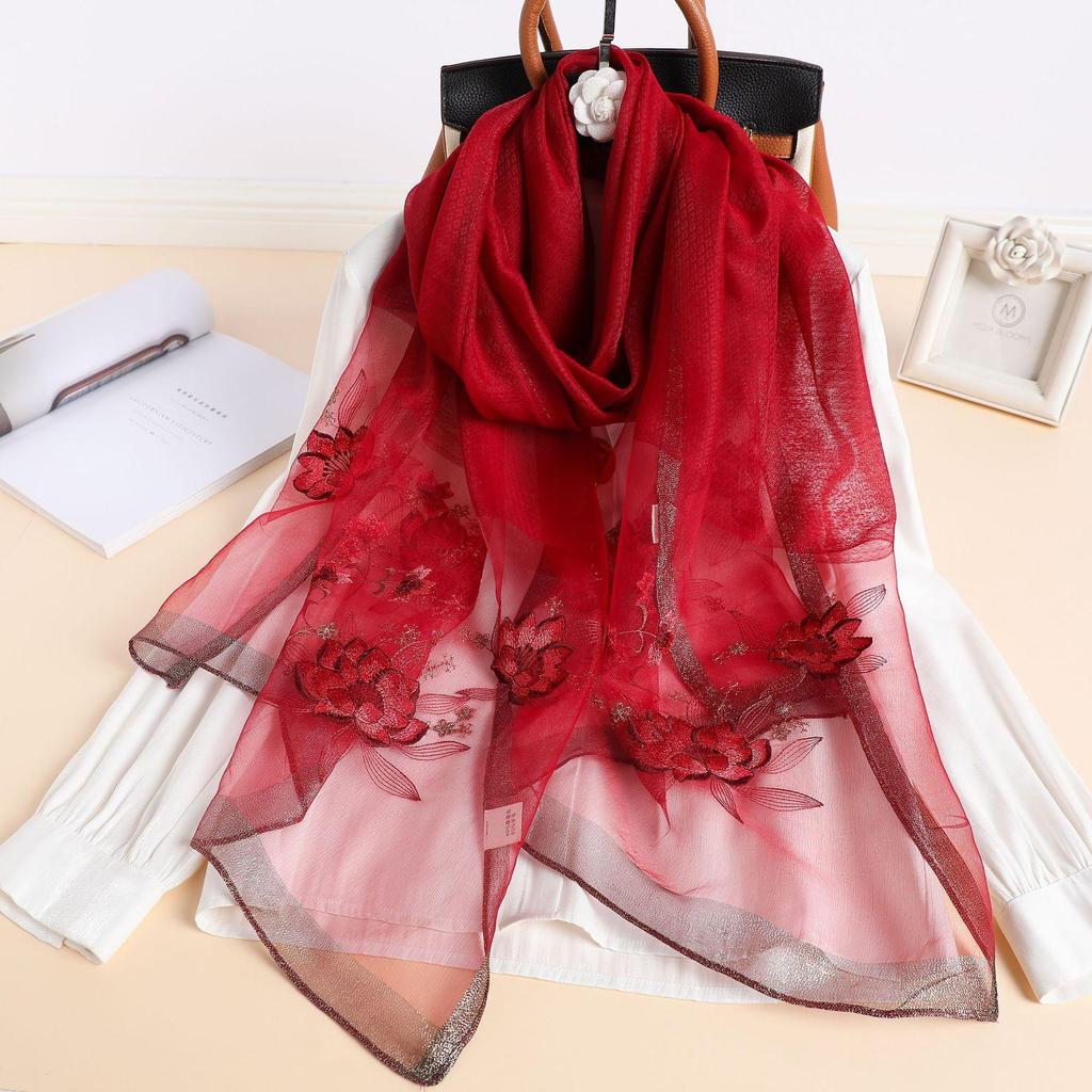 Silk Women Scarf Wool Shawls Lady Wraps Bufanda Floral Pashmina Embroidery Scarves Foulard Hijab Solid Female Hair Bandana