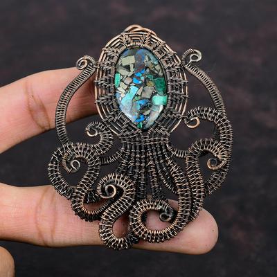 Kupfer Azurit Malachit Anhänger Kupferdraht Gewickelter Edelstein Anhänger Kupfer Designerschmuck Oktopus Anhänger Handgefertigter Schmuck Geschenk für Mama
