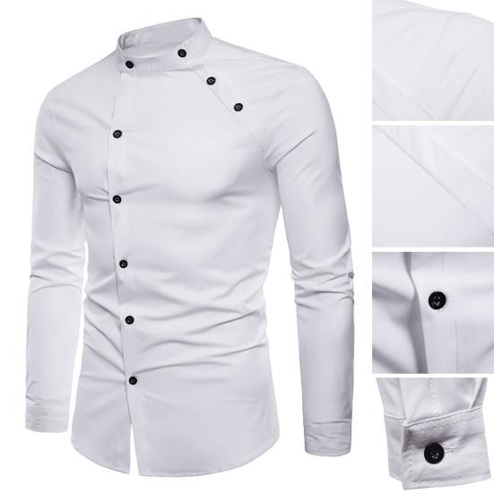 Chemise homme couleur unie simple boutonnage coupe slim double patte de boutonnage printemps t-shirt pour un usage quotidien