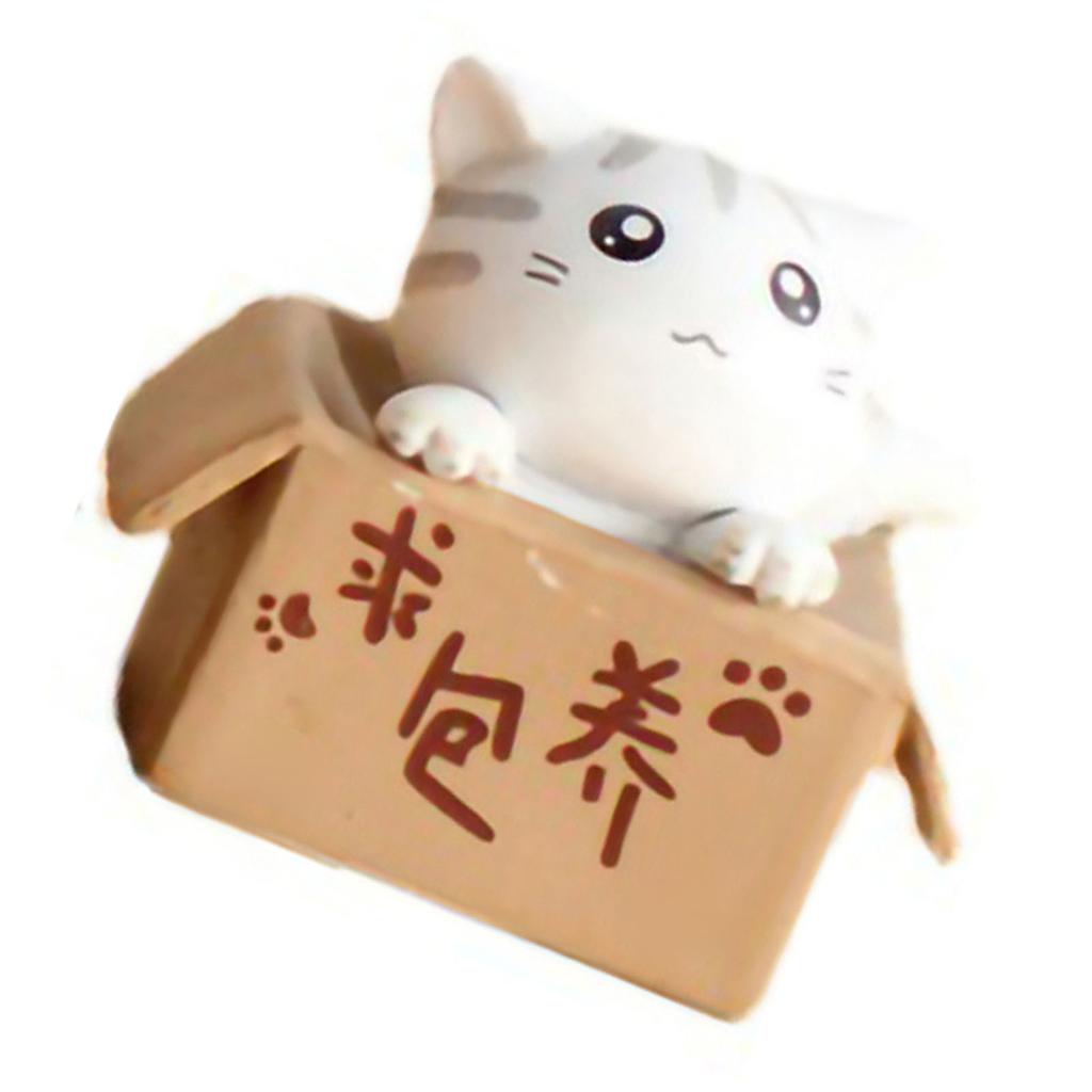 Cartoon Poor Box Cat Model Small Statue Micro Landscape Table Decoration for Home Car White