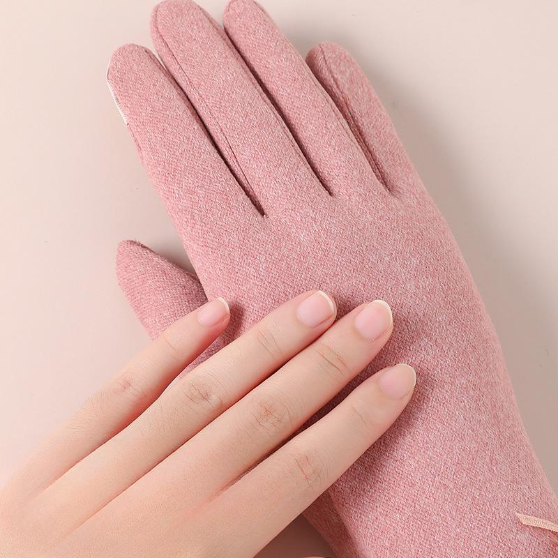 Warm Gloves for Women Rabbit Fleece Cute Bow Thickened Plush Windproof Riding Touch Screen Autumn and Winter Gloves