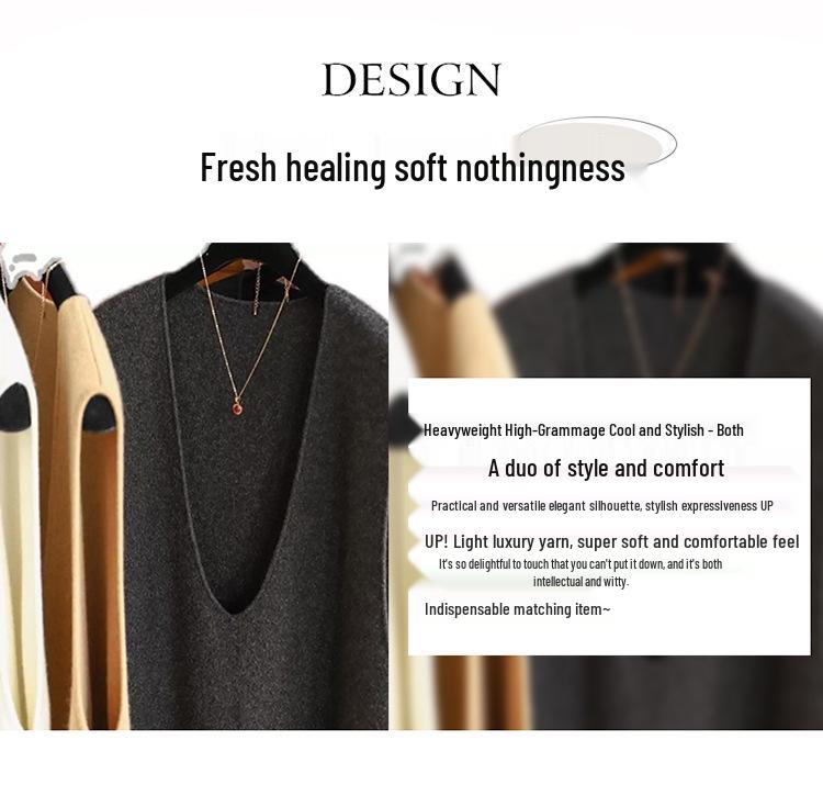 Autumn/Winter Women's V-neck 100% Pure Wool Loose Vest