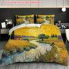 Pillowcase Quilt Cover Three-Piece Set, Oil Painting Golden Wheat Field Bedding, Skin-Friendly And Breathable, Machine Washable