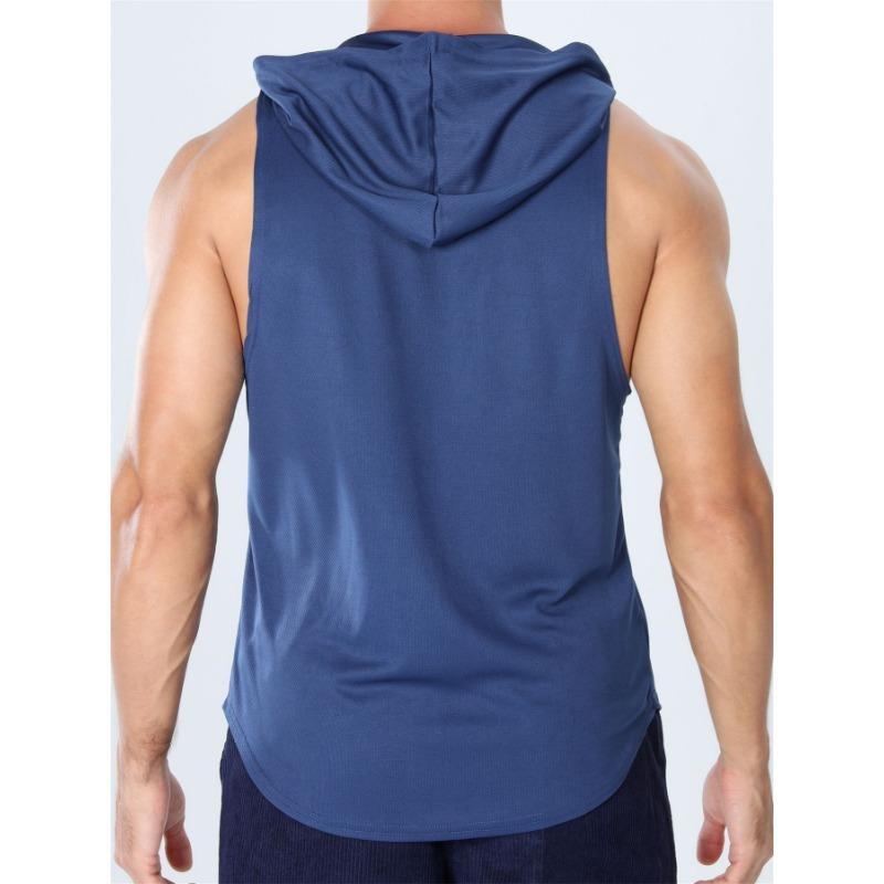Men Sleeveless Hooded Workout Tank Top Quick Dry Gym Muscle Shirt