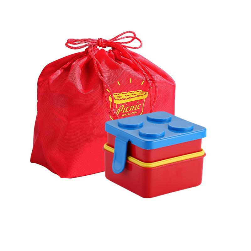 1 Stück Quadratische Kreativität Bausteine Bento Box Tragbare Doppelschichtige Cartoon Kinder Studenten Lunchbox Lebensmittelbehälter
