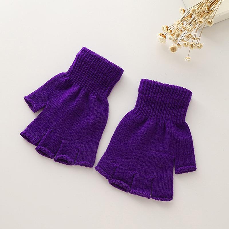 1Pair Short Half Finger Gloves Unisex Knitted Elastic Warm Wrist Glove Solid Color Winter Soft Guantes Cycling Accessories