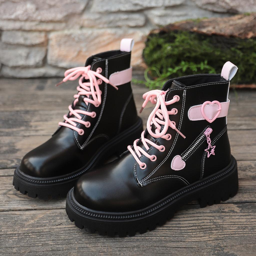 Women's Autumn Winter Fashion Round Toe Square Heel Ankle Boots Comfortable Casual Leather High Heel Shoes