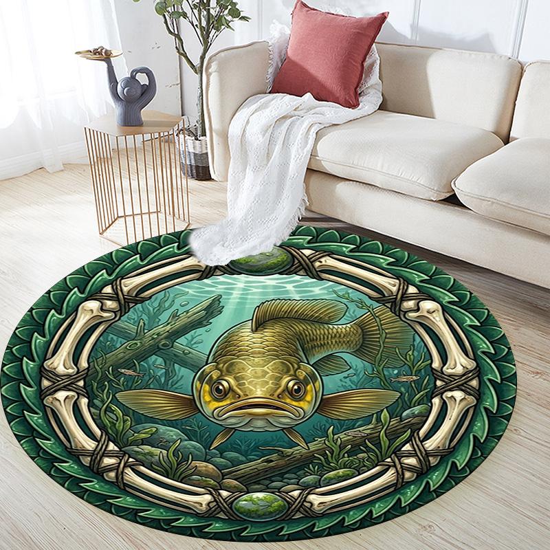 Underwater Serpent Circle Round Area Rug Under Office Chairs Bedroom Living Room Home Decor