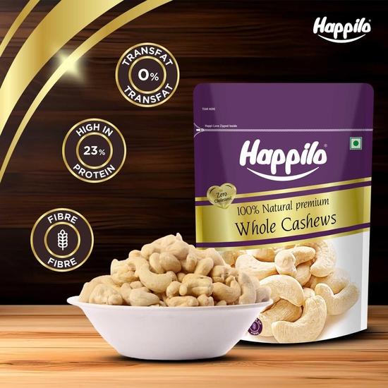 Happilo Premium Whole Cashew Nuts, Nutritious Dry Fruit, Healthy Snacks - Rich in Nutrients, Protein, Fiber, Vitamins 500g (Pack of 2)