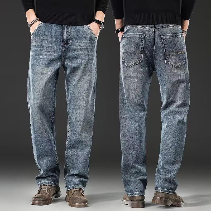 Winter Fleece Herren Jeans Klassisch Locker Gerade Warm Verdickt Hosen Business Casual Samt Elastisch Denim Hosen Übergröße 42 44