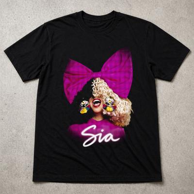 Sia T-shirt Färgstark Rosett Grafik Popartist Tee Vuxna Barn Svart Gåva