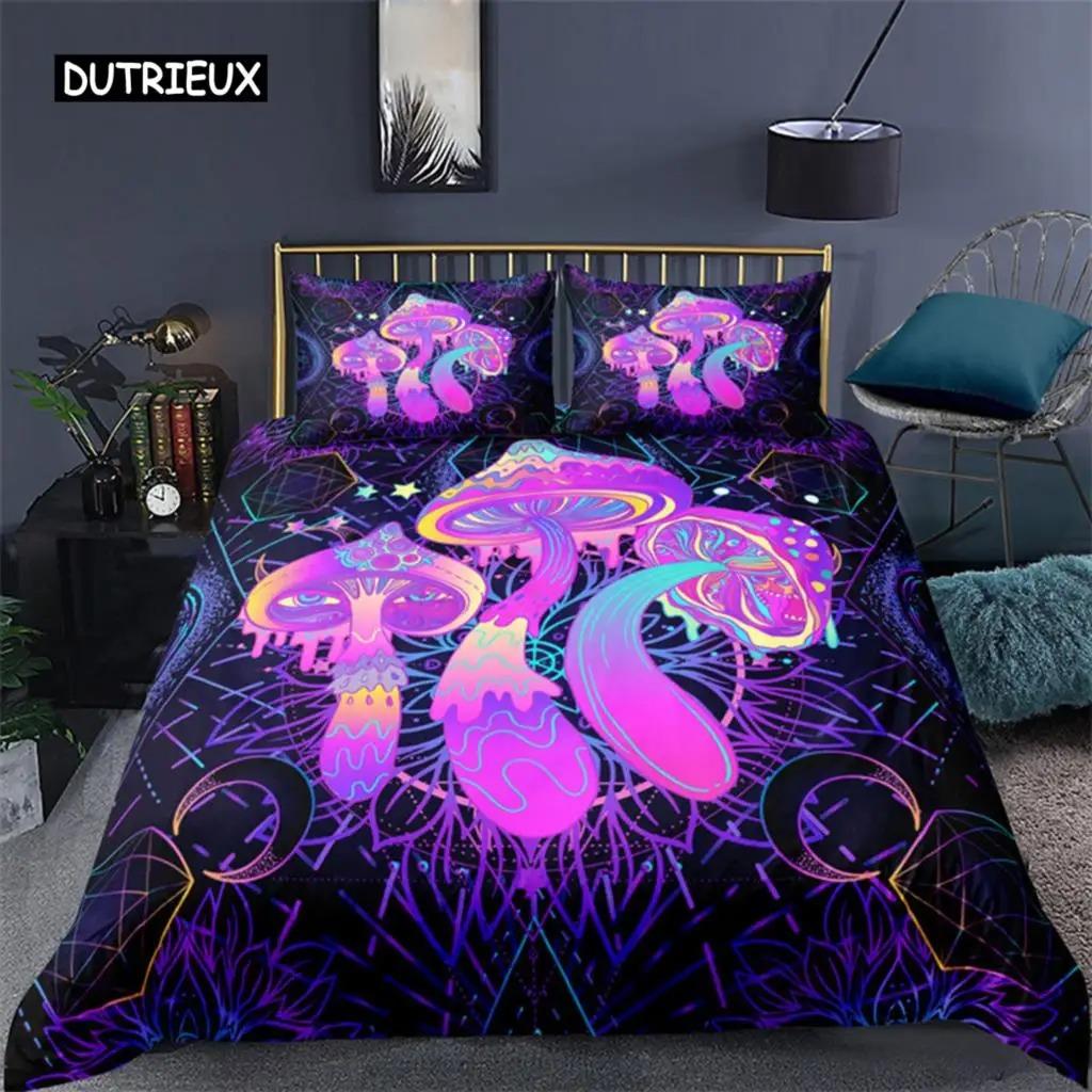 Comforter Fantasy Mushroom Boho Lord Buddha Floral Print Bedding Set Exotic Indian Style Polyester Comforter Bedroom Decorate
