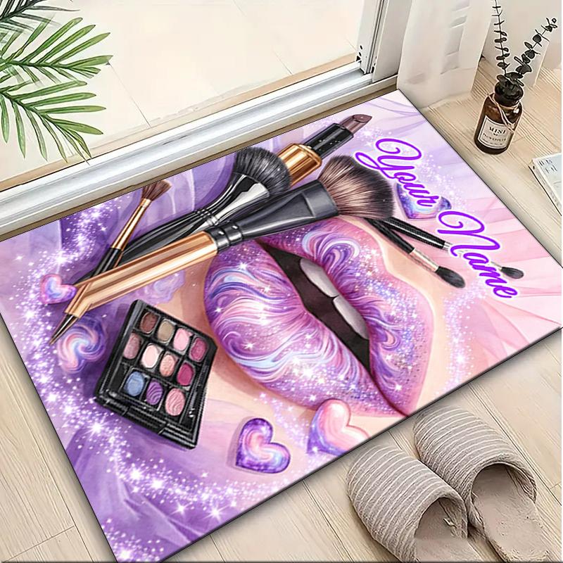 1PC Custom Name Lip Art Makeup Fantasy Theme Floor Mat Ideal for Living Room, Game Rooms, Office, Bedroom,Floor Mat Playful Design