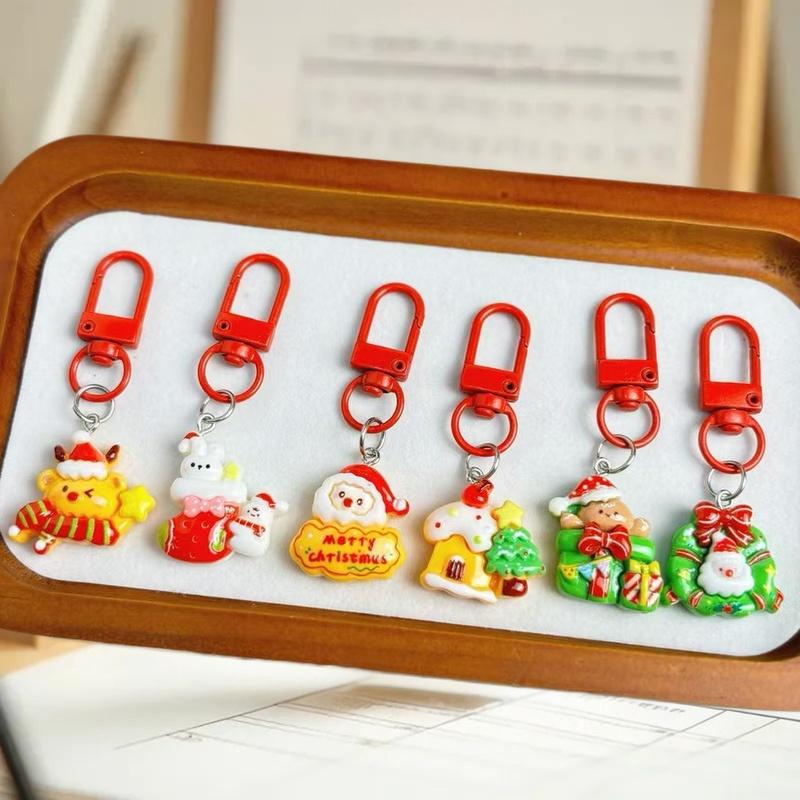 1/6Pcs Cute Student Gift Set of Cartoon Santa Claus Pendant Keychains, Ideal for Christmas Party.
