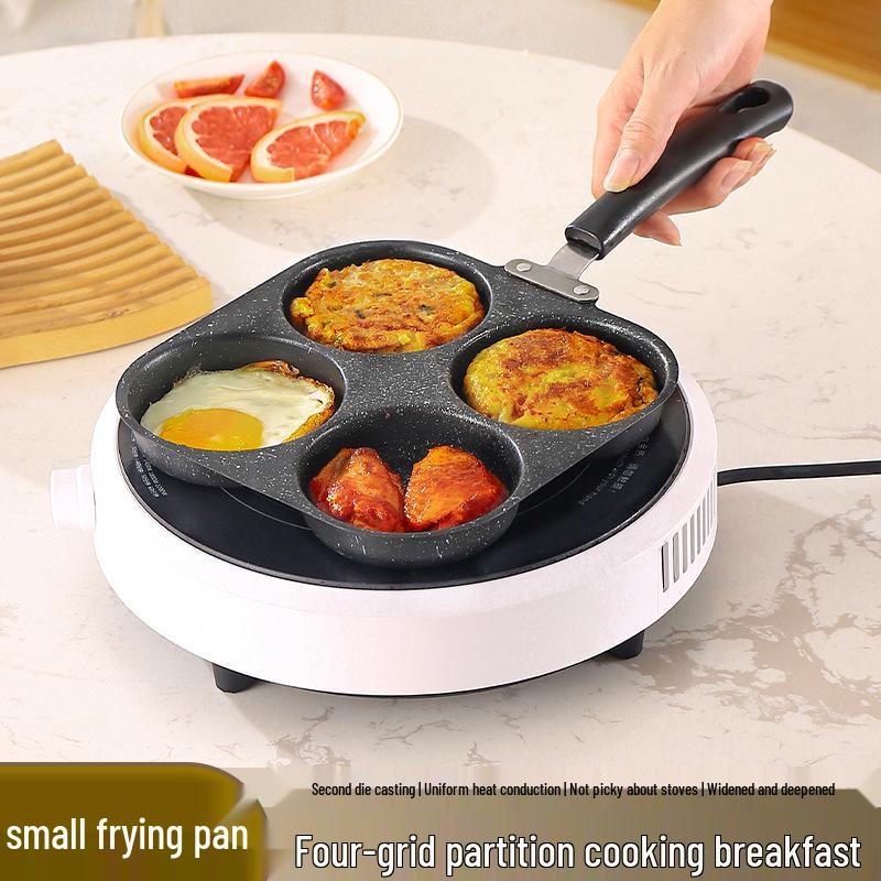 Egg Burger Pan: 4-Hole Breakfast & Steak Die-Cast Fry Pan