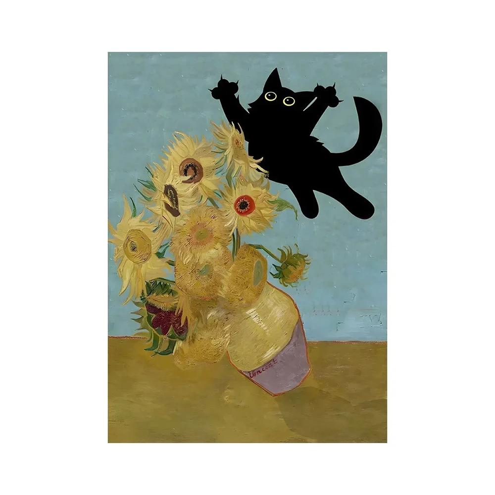 Black Cat Van Gogh Sunflowers Funny Art Matisse Monet Canvas Painting Posters And Prints Wall Pictures For Living Room Decor