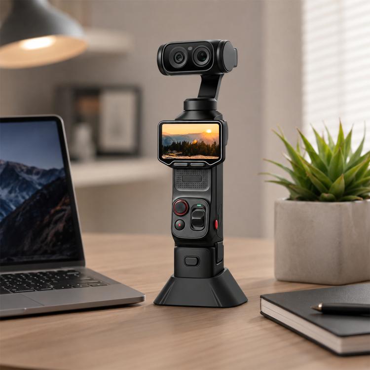 PULUZ Black Silicone Dock Adhesive Desktop Base Bracket for Insta360 Luna Ultra, Anti‑Slip Stable Desktop & In‑Car Camera Support Stand