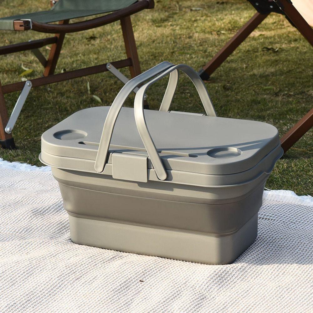 Foldable Picnic Basket Camping Table Outdoor Organizer Durable Sundries Basket  BBQ