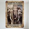 Vintage Be Strong & Humble Metal Sign with Elephant Family Panels, Rustic Aged Tin Plaque for Home Decor