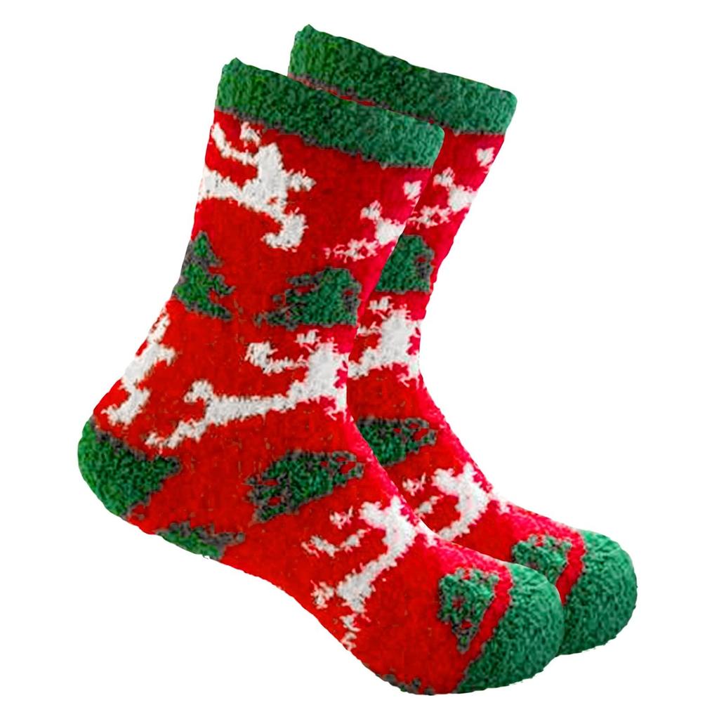 Women's Winter Thickened Coral Fleece Socks Warm Half-fleece Socks Towel Socks Home Cartoon Sleep Socks Thickened Christmas Socks