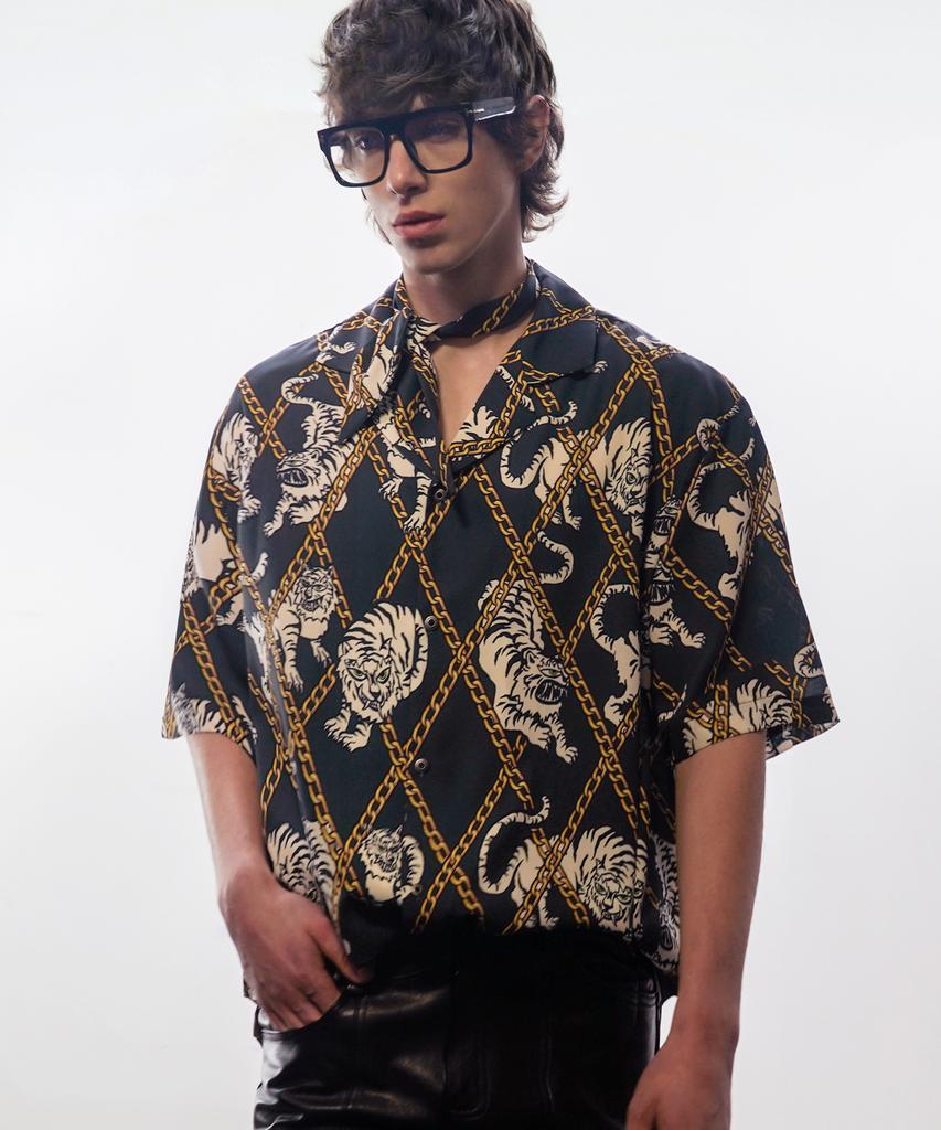 UNTAGE Tiger Print Bowling Shirt [Charcoal (Unisex)]_Uts-Ss06