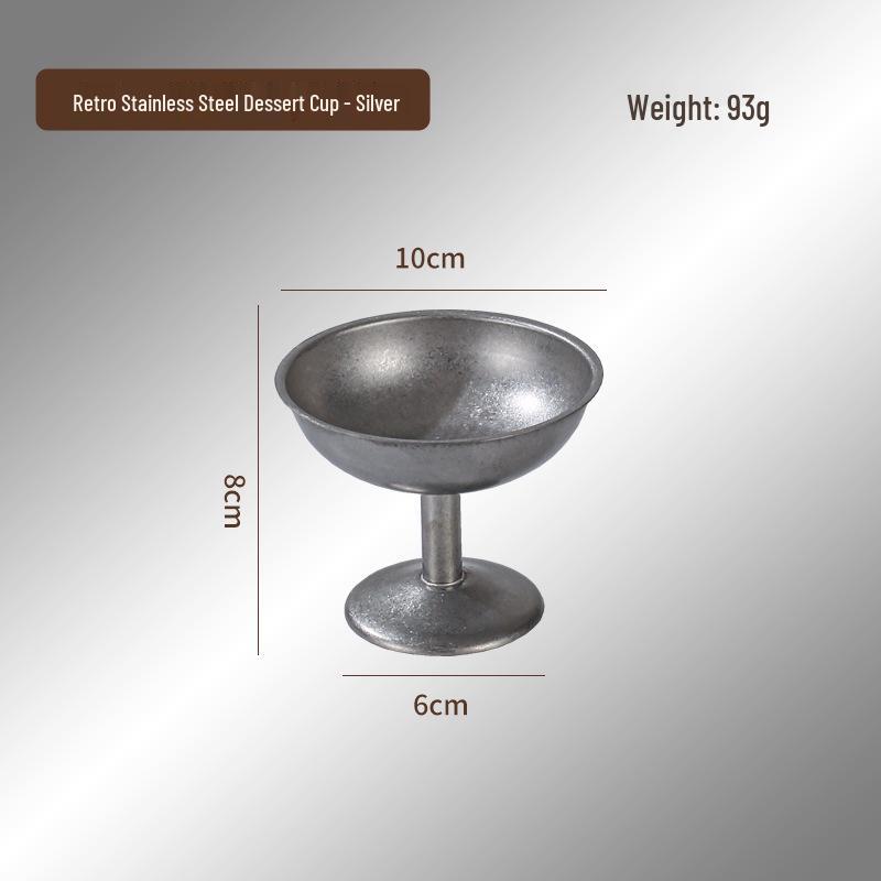 Retro Distressed Style 304 Stainless Steel Dessert Cup with High-Footed Design for Ice Cream and Popsicles