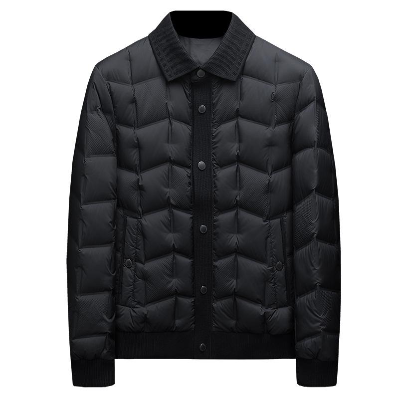Winter 2025 Korean Style Slim Fit Men's Dark Floral Lapel Down Jacket Coat