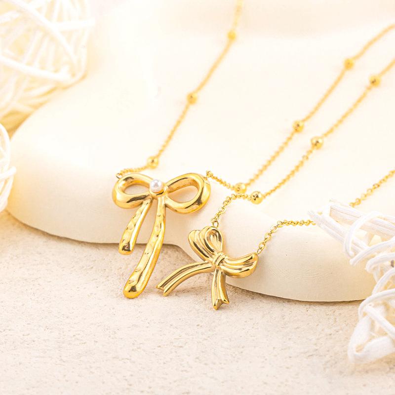 Simple Bow Necklace Female Niche Versatile Titanium Steel Collarbone Chain Niche Fashion Premium Durable Quality