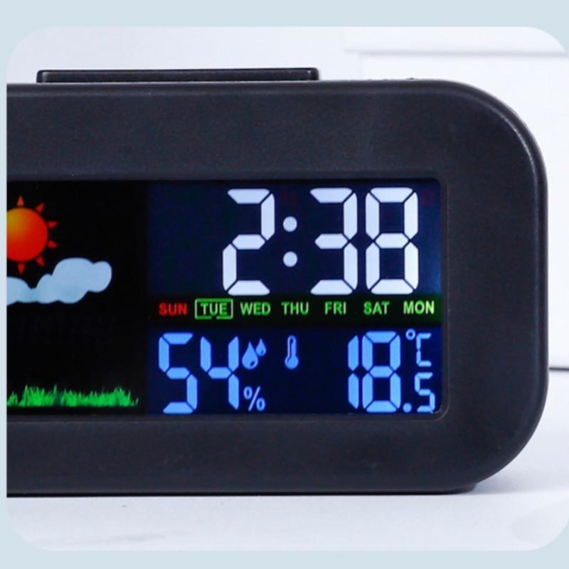 Wetterstationsuhr mit Farbdisplay, Temperatur- und Feuchtigkeitsmonitor, Hintergrundbeleuchtung für Kinder, Teenager, Studenten – Schlafzimmer, Wohnheim, Schreibtisch