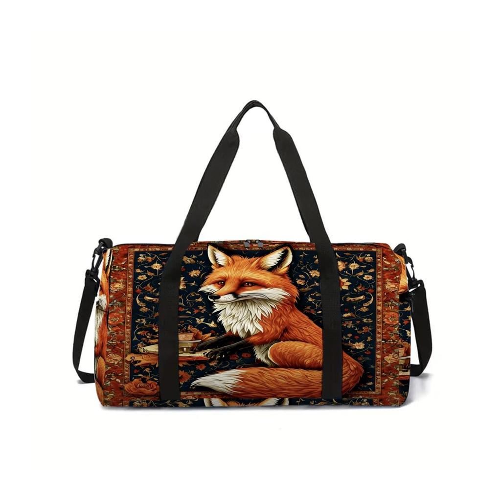 Fox Pattern 2D Flat Cartoon School Travel Bag Large Capacity Zipper Luggage Bag Best Gift for Boys Girls Fashion Style