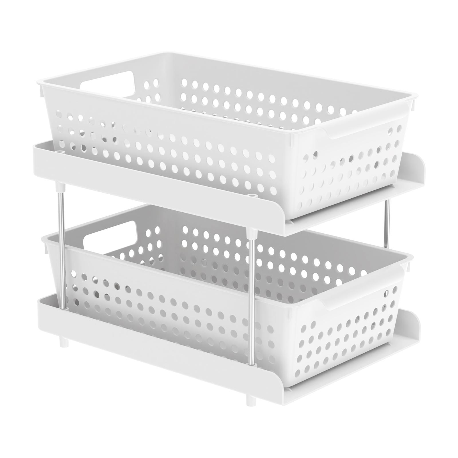 

Pull Out Cabinet Organizer Kitchen Under Sink Rack Multifunctional Bathroom Table Cabinet Drawer Shelf Double layer білий