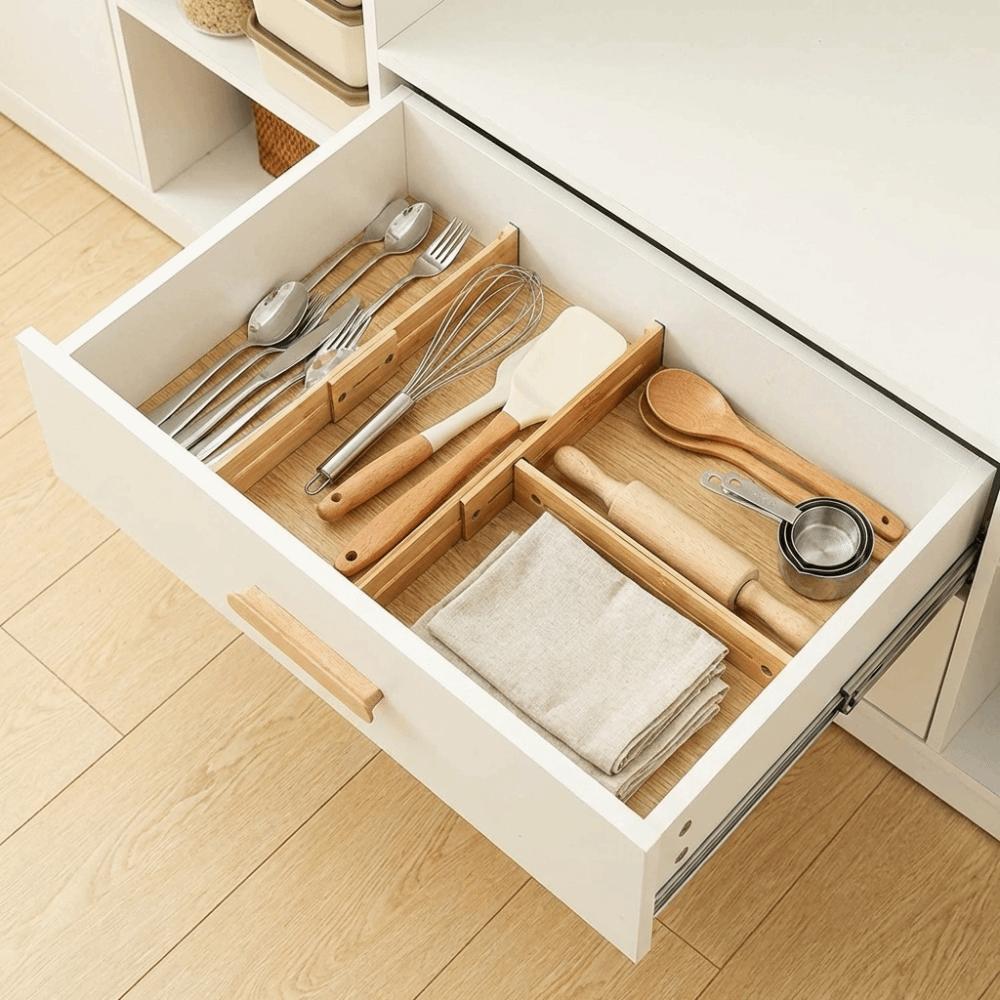 Secure Fit Retractable Drawer Dividers Bamboo Cabinet Storage Partition Divider  Bedroom Dresser