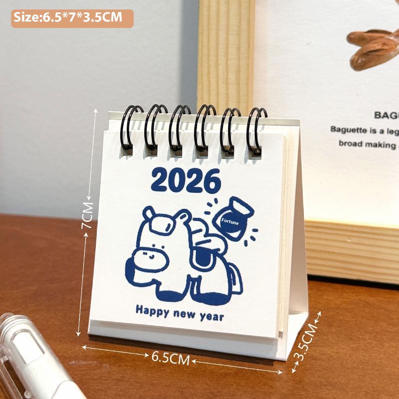 1Pcs Cartoon Portable Coil Monthly Calendar Planner 2026 Horse Year Mini Desk Calendar Office And Home Decor Year'S Present