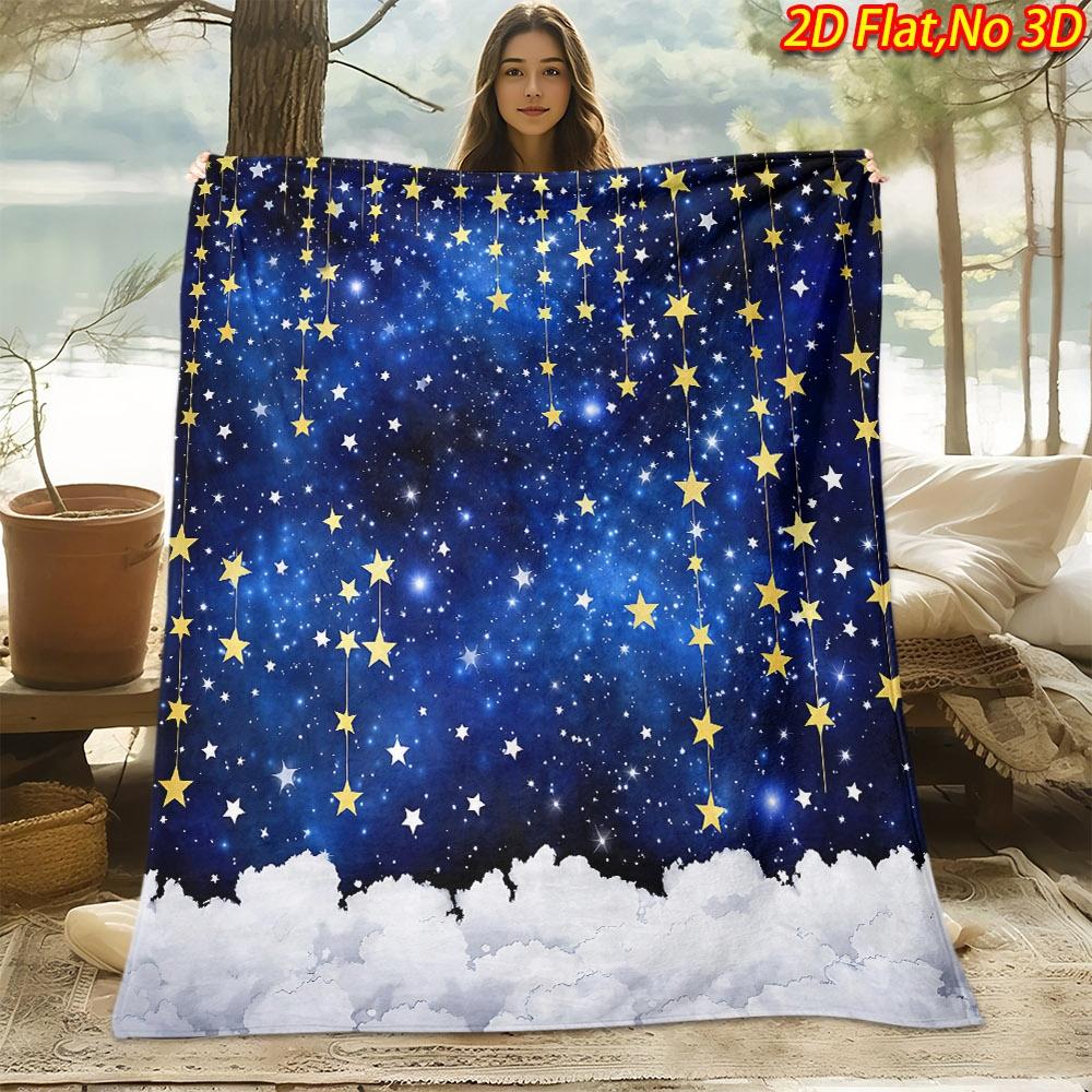 1pc 2D Flat Printing Spring And Summer New Arrival Starry Sky Theme Digital Print Blanket, Throw, Soft And Comfortable 100% Fiber, All-Season Use, Per