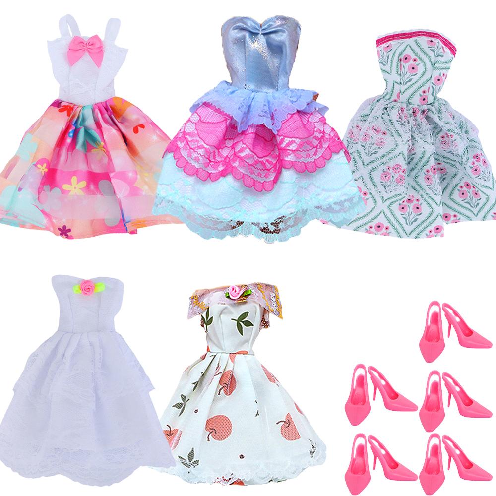 

10 Pcs/Set 5 Doll Lace Dress for Barbie Doll 11.5 Girl Doll 5 High Heels Shoes Party Wear Clothes Mini Gown KIdsToy Accessories