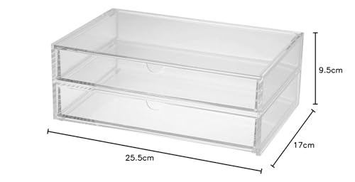 MUJI Stackable Acrylic Case with Two Drawers and Lid, Large, Approx. 25.5cm W X 17cm D X 9.5cm H, Product Number: 38970125