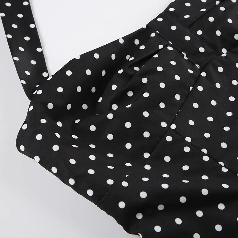New French Polka Dot Print Sexy Halter Neck Camisole Top for Women Pure and Alluring Princess Style Fitted Waist Tank Top